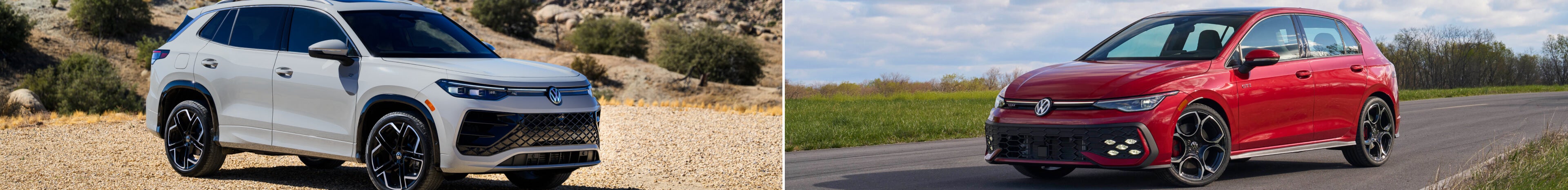 Light VW SUV and Red VW Hatchback